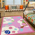 Avtoit | Pink and Blue Children's Room Rug Animals Bird Elephant Giraffe Pattern Area Rug Polyester Non-slip Carpet
