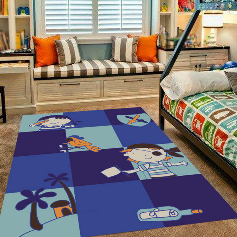 Avtoit | Pink and Blue Children's Room Rug Animals Bird Elephant Giraffe Pattern Area Rug Polyester Non-slip Carpet
