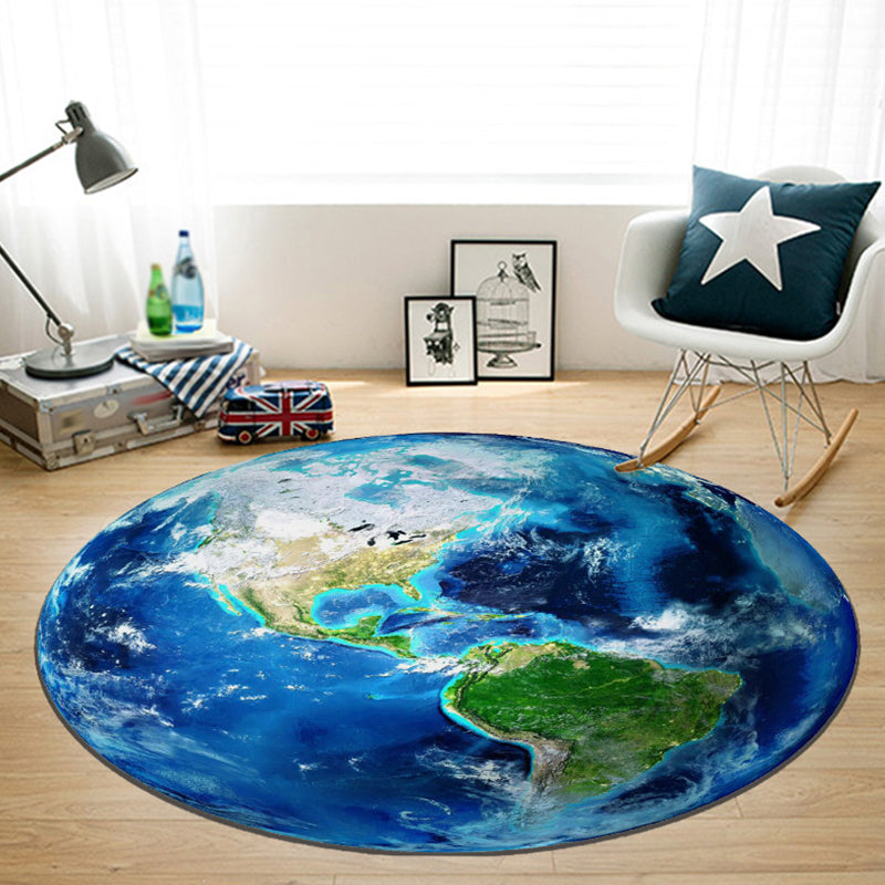 Avtoit | Blue rug for the children's room space planet galaxy airplane pattern area rug polyester non-slip rug