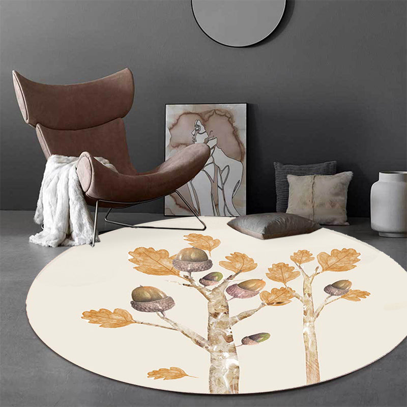Avtoit | Casual Kids Rug in Ivory Botanical Tree Pattern Rug Polyester Pet-Friendly Rug for the Children's Room