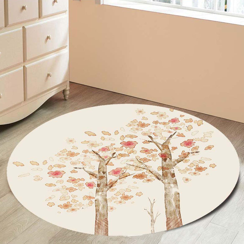 Avtoit | Casual Kids Rug in Ivory Botanical Tree Pattern Rug Polyester Pet-Friendly Rug for the Children's Room