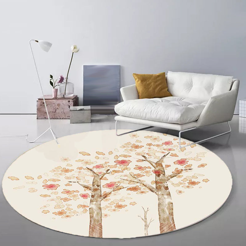 Avtoit | Casual Kids Rug in Ivory Botanical Tree Pattern Rug Polyester Pet-Friendly Rug for the Children's Room