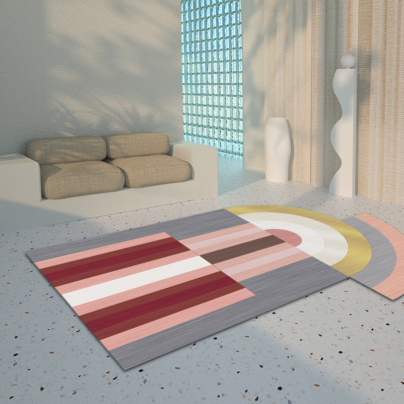 Red and Gray Polyester Area Rug with Non-Slip Backing