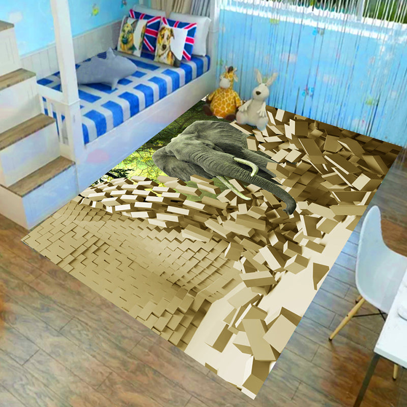Avtoit | Children’s children's room carpet in brown and green animal lion elephant deer print carpet polyester non-slip carpet