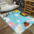 Avtoit | Cute Kids Rug in Green and Blue Animals Lion Panda Penguin Pattern Rug Polyester Non-Slip Carpet for Children's Room