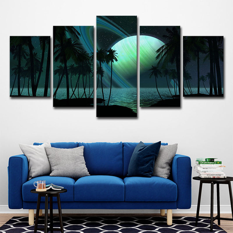 Avtoit | Tropics Night Zeeland Landscape Canvas Green Ring Planet Wall Art Print for Family Room