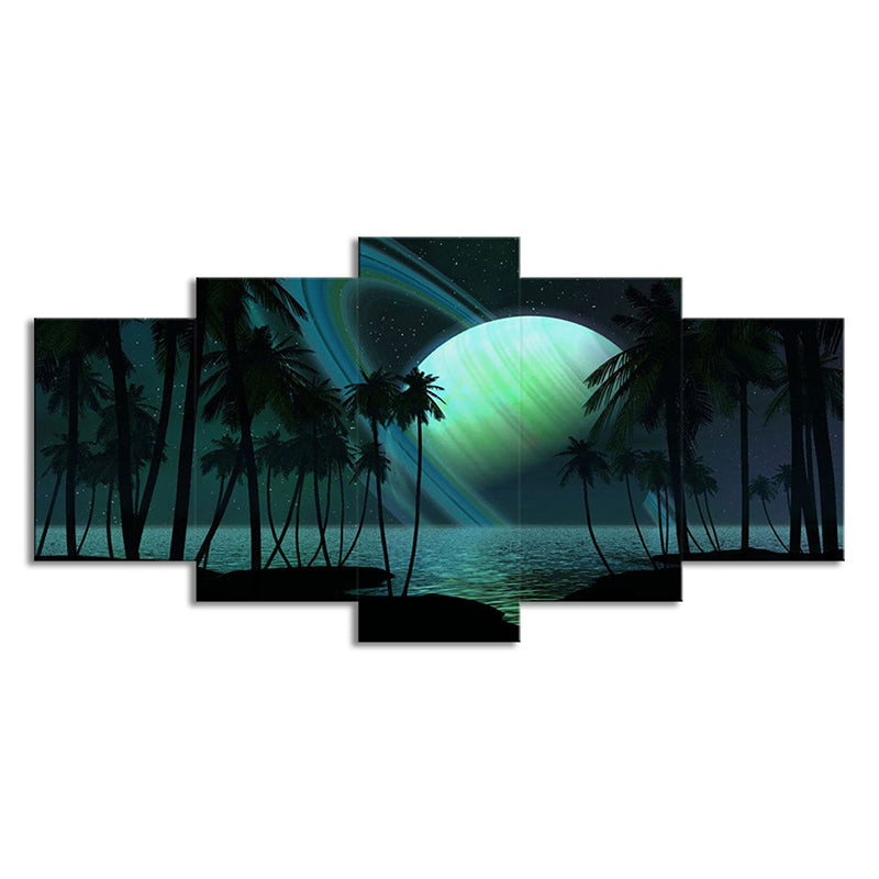 Avtoit | Tropics Night Zeeland Landscape Canvas Green Ring Planet Wall Art Print for Family Room