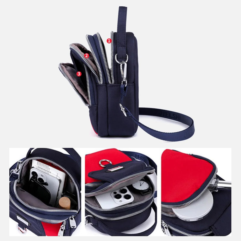 Water-Resistant Crossbody Phone Bag with Multiple Pockets and Adjustable Strap