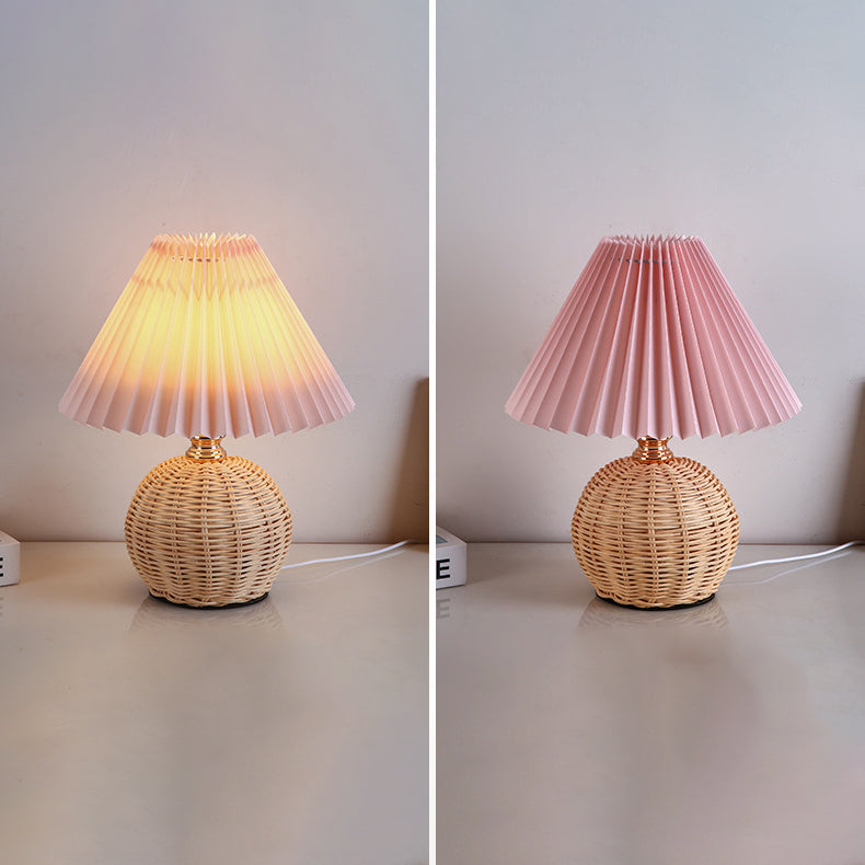 Avtoit | RattaLume Nordic LED Table Lamp | Woven Rattan & Foldable Fabric Shade | Mood Light | Decor for the Bedroom