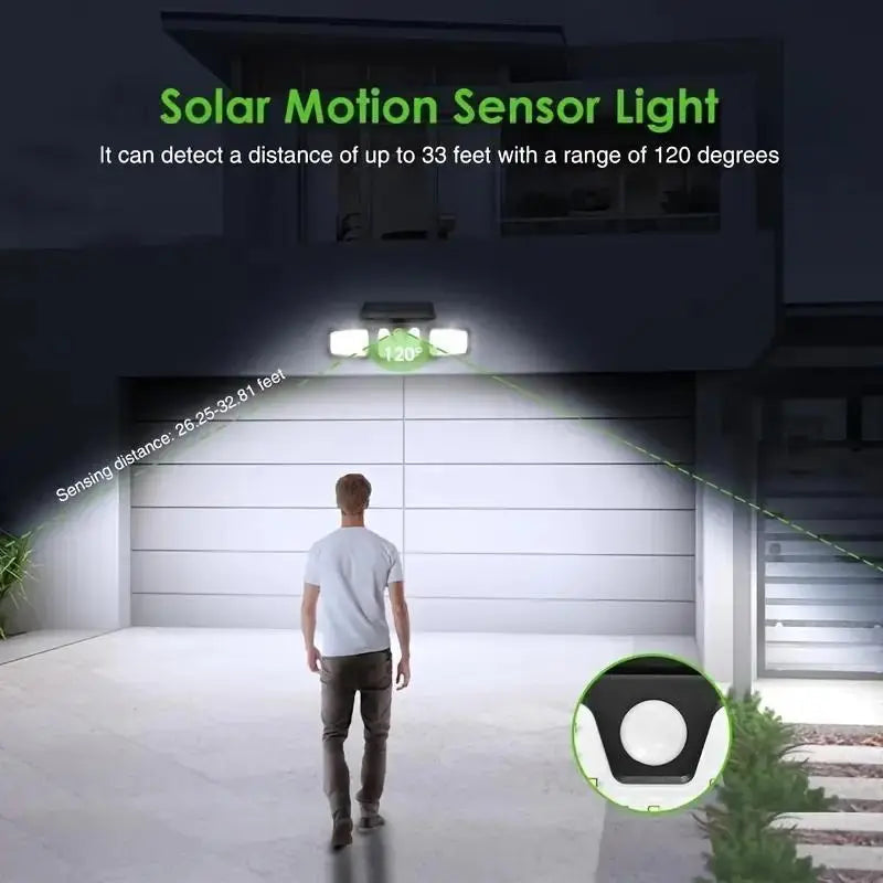 Solar LED Floodlight with Motion Sensor and Three Adjustable Heads