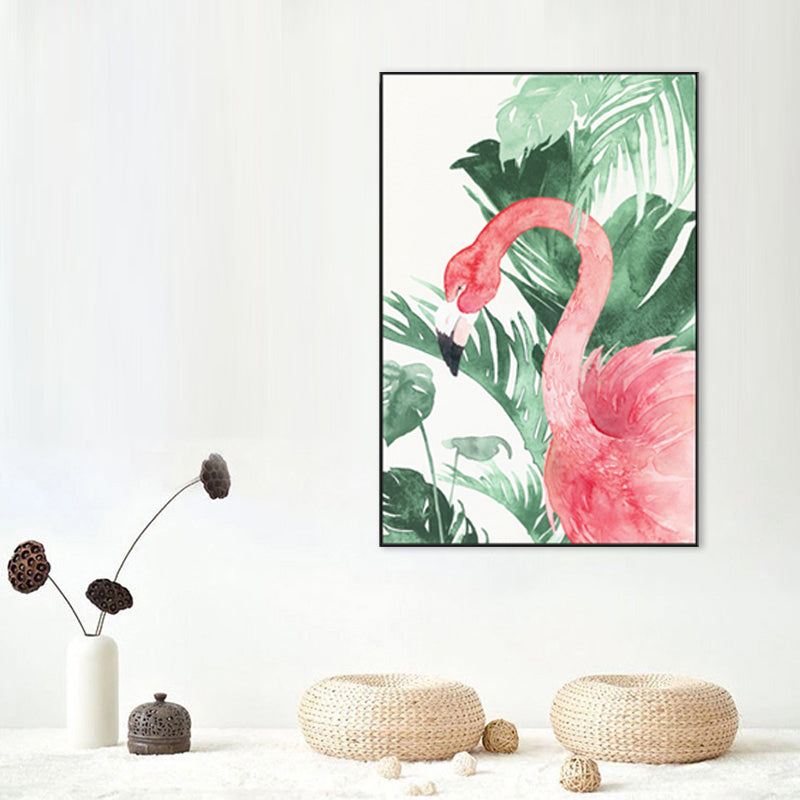 Avtoit | Tropical Style Flamingo Painting in Pastel Color Textured Canvas for Dining Room