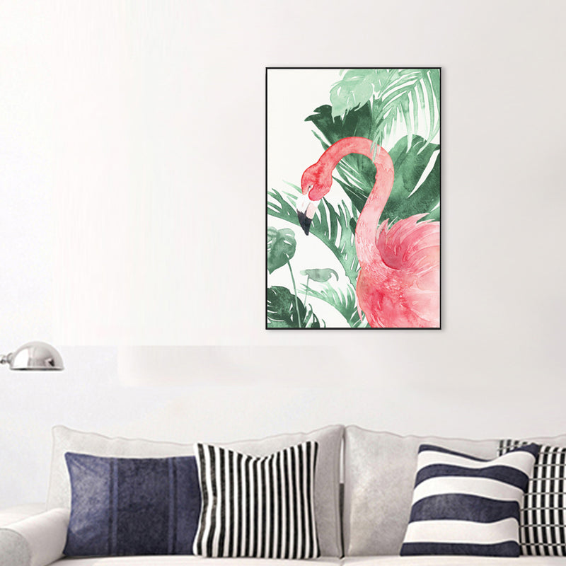 Avtoit | Tropical Style Flamingo Painting in Pastel Color Textured Canvas for Dining Room