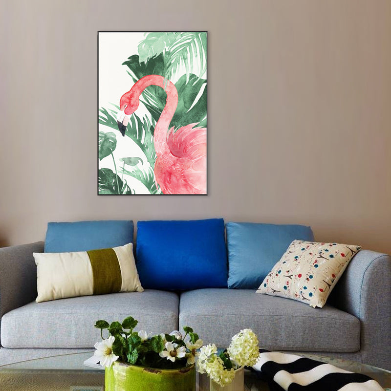 Avtoit | Tropical Style Flamingo Painting in Pastel Color Textured Canvas for Dining Room