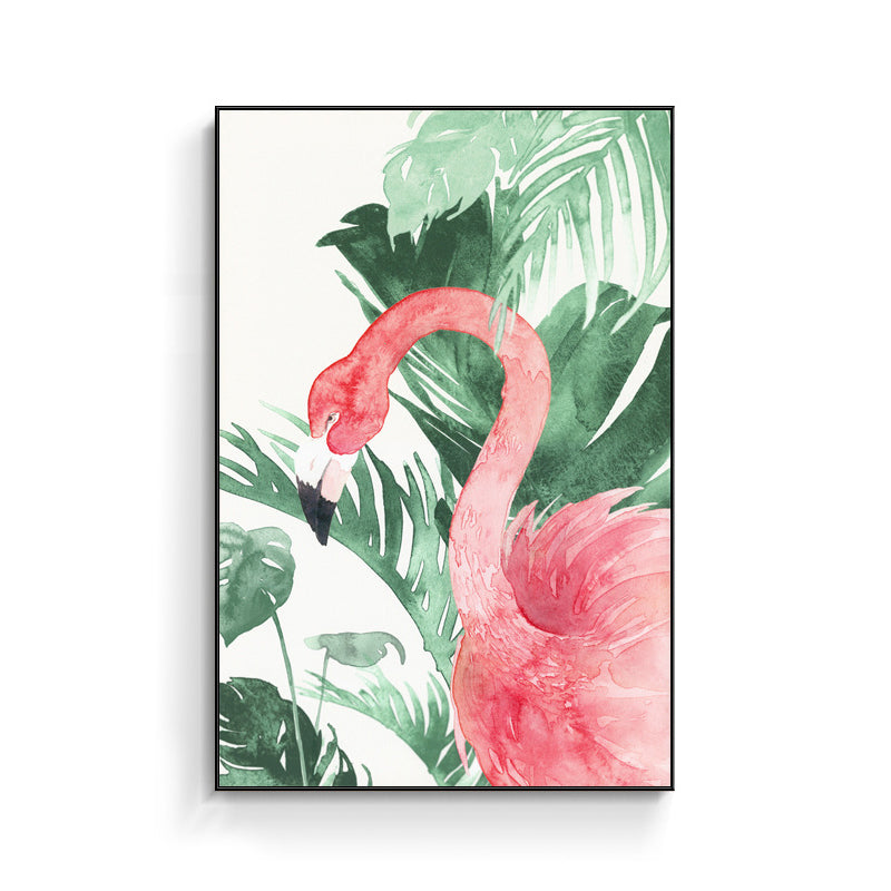 Avtoit | Tropical Style Flamingo Painting in Pastel Color Textured Canvas for Dining Room