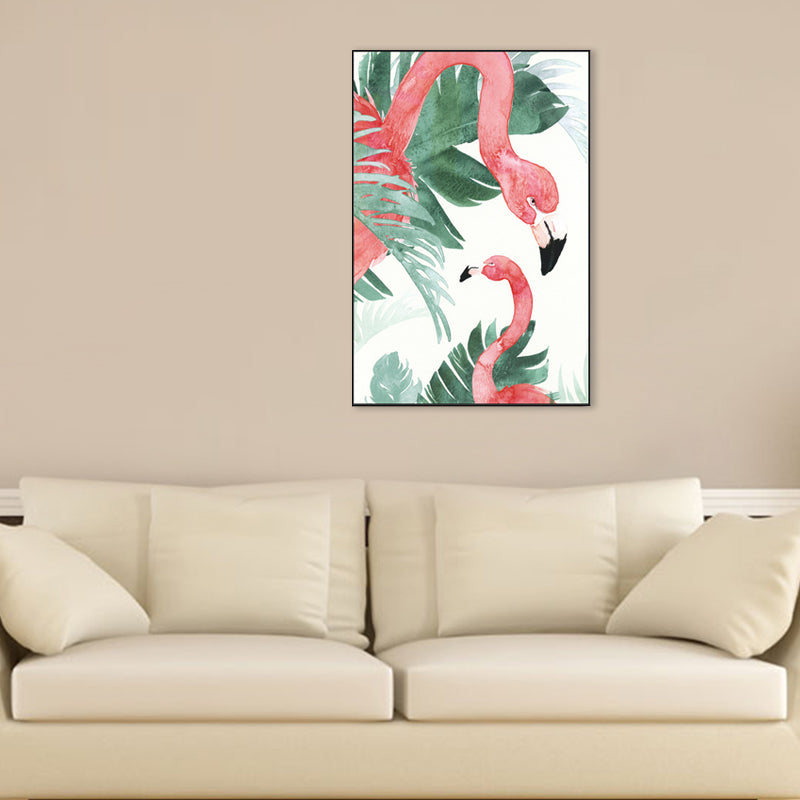 Avtoit | Tropical Style Flamingo Painting in Pastel Color Textured Canvas for Dining Room