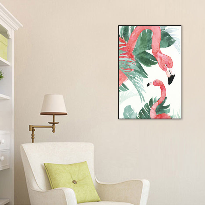 Avtoit | Tropical Style Flamingo Painting in Pastel Color Textured Canvas for Dining Room