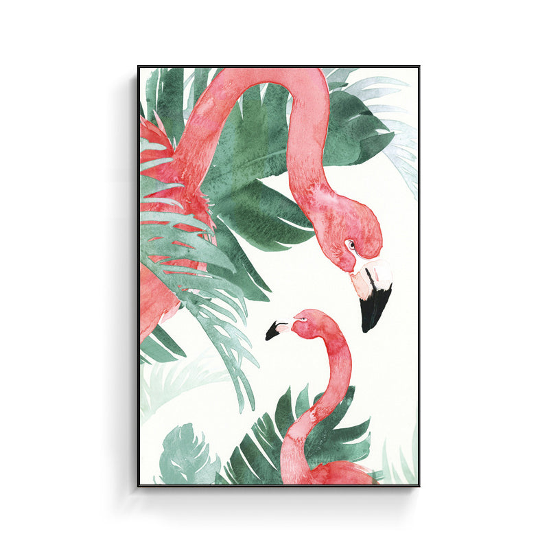 Avtoit | Tropical Style Flamingo Painting in Pastel Color Textured Canvas for Dining Room