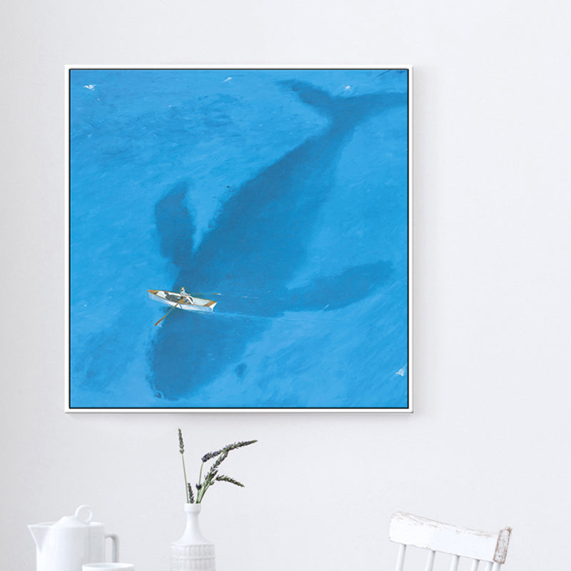 Avtoit | Blue Dolphin and Boat Canvas Textured Tropical Dining Room Wall Decor, Multiple Sizes