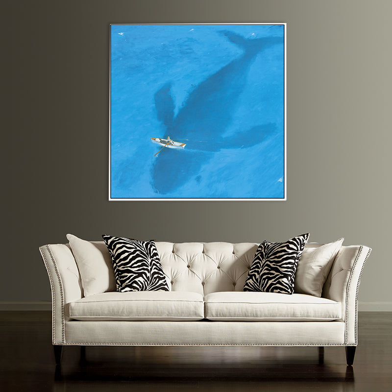 Avtoit | Blue Dolphin and Boat Canvas Textured Tropical Dining Room Wall Decor, Multiple Sizes