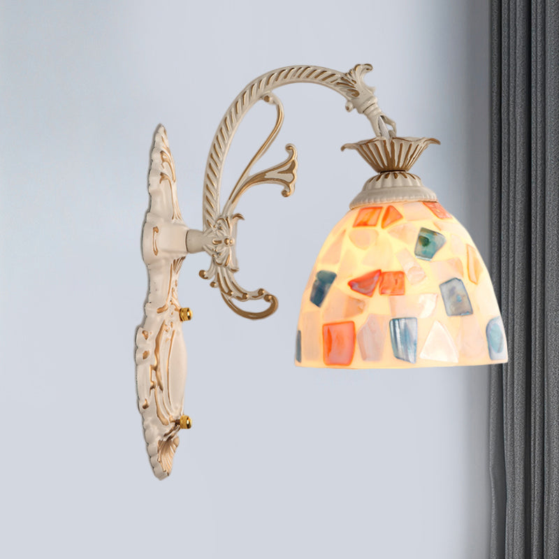 Avtoit | 1/2-Light Wall Sconce Baroque Dome Shell Mosaic Pattern Wall Lamp with Curved Arm in White