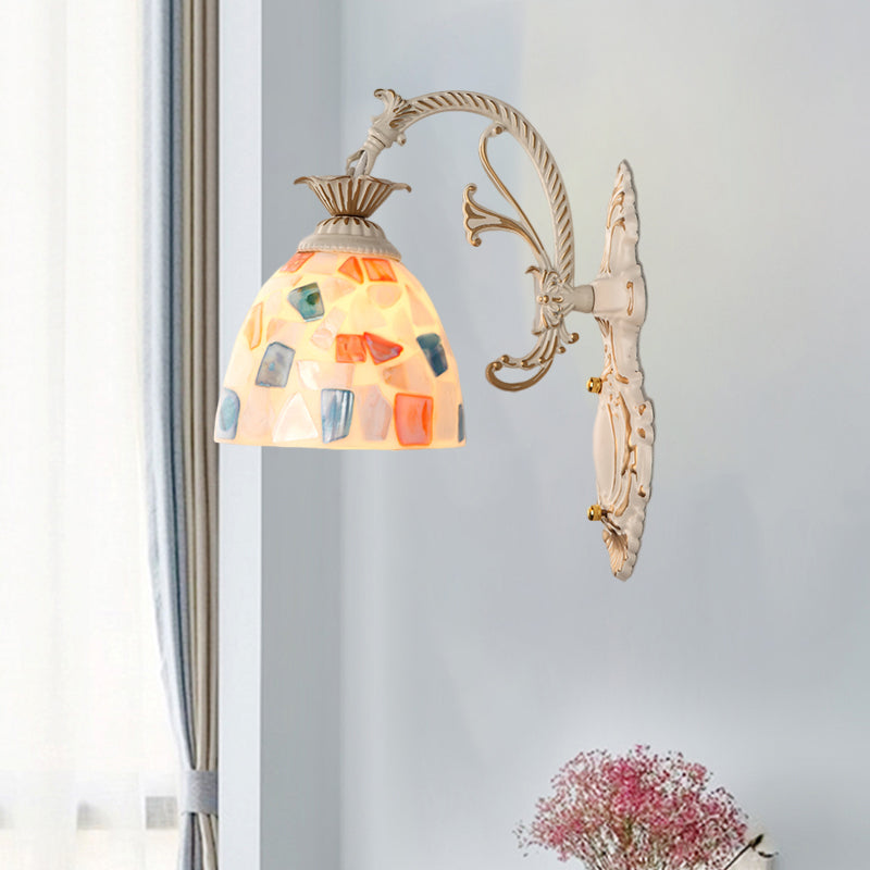 Avtoit | 1/2-Light Wall Sconce Baroque Dome Shell Mosaic Pattern Wall Lamp with Curved Arm in White
