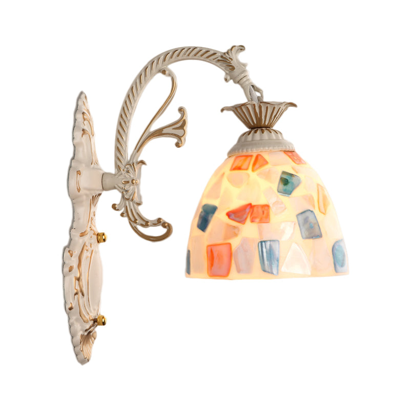 Avtoit | 1/2-Light Wall Sconce Baroque Dome Shell Mosaic Pattern Wall Lamp with Curved Arm in White