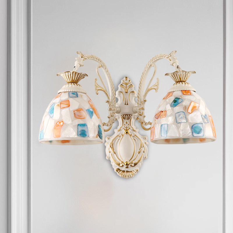 Avtoit | 1/2-Light Wall Sconce Baroque Dome Shell Mosaic Pattern Wall Lamp with Curved Arm in White