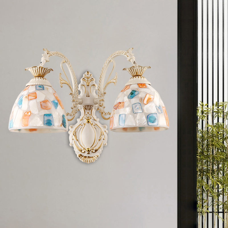 Avtoit | 1/2-Light Wall Sconce Baroque Dome Shell Mosaic Pattern Wall Lamp with Curved Arm in White