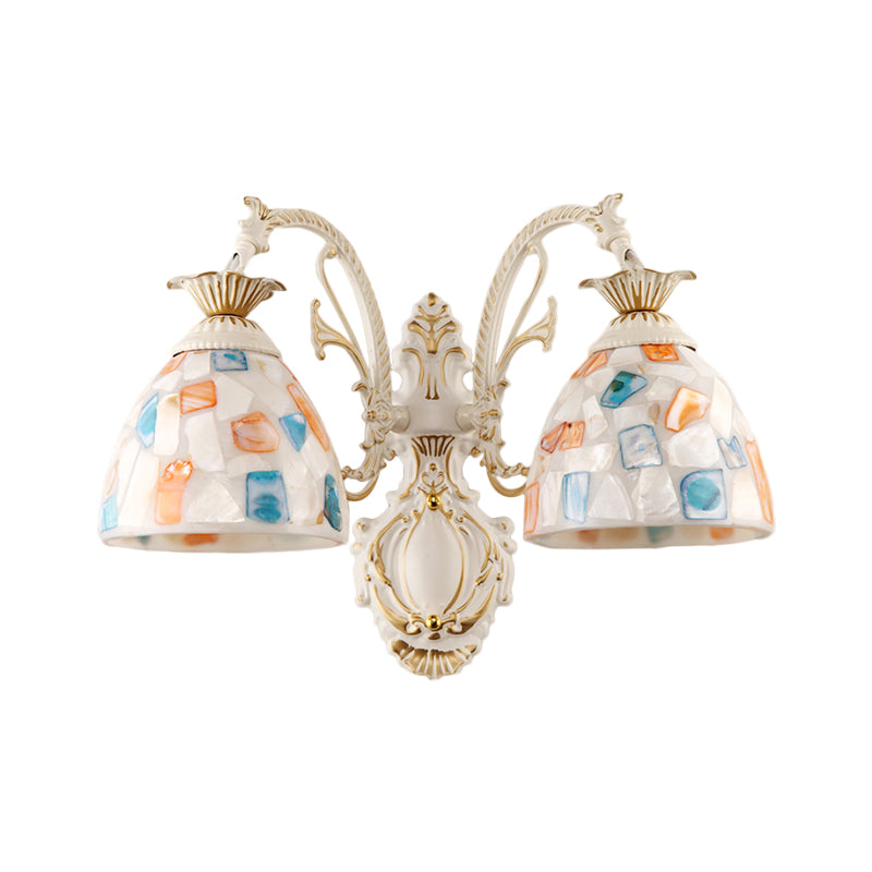Avtoit | 1/2-Light Wall Sconce Baroque Dome Shell Mosaic Pattern Wall Lamp with Curved Arm in White