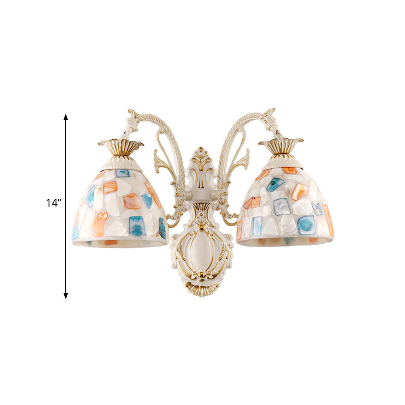 Avtoit | 1/2-Light Wall Sconce Baroque Dome Shell Mosaic Pattern Wall Lamp with Curved Arm in White