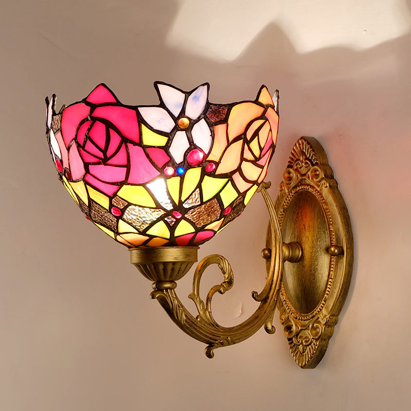 Avtoit | Gold 1 Head Wall Lighting Ideas Victorian Engraved Glass Bowl Shade Wall Mount Lighting Fixture with Petal Pattern