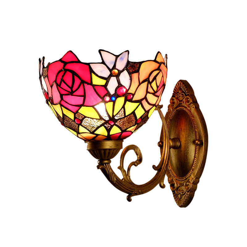 Avtoit | Gold 1 Head Wall Lighting Ideas Victorian Engraved Glass Bowl Shade Wall Mount Lighting Fixture with Petal Pattern
