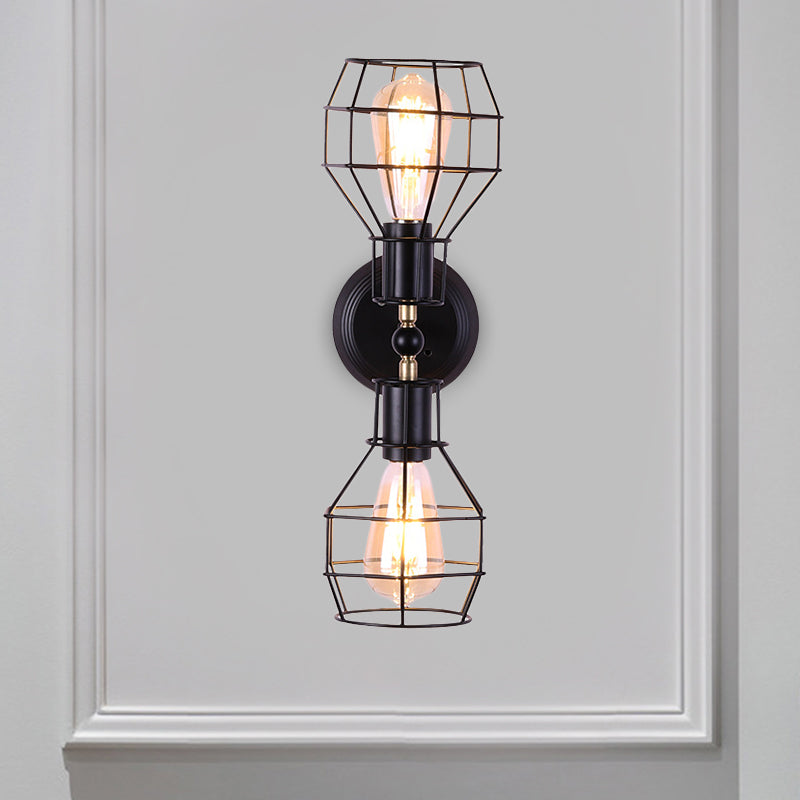 Avtoit | 2 Heads Metal Wall Lighting Fixture Industrial Black Torpedo Cage Study Wall Mount Light
