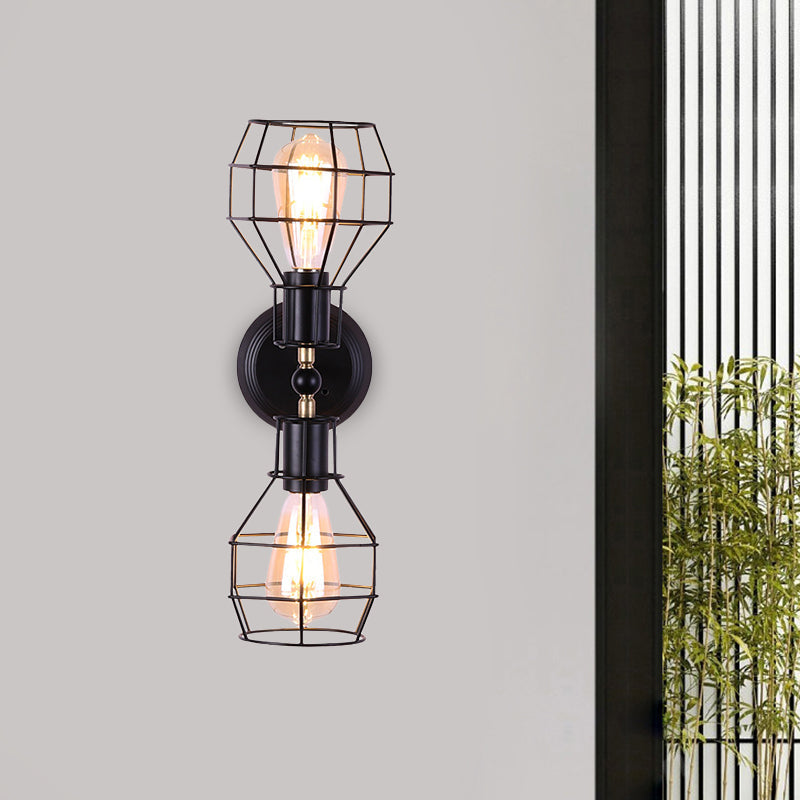 Avtoit | 2 Heads Metal Wall Lighting Fixture Industrial Black Torpedo Cage Study Wall Mount Light