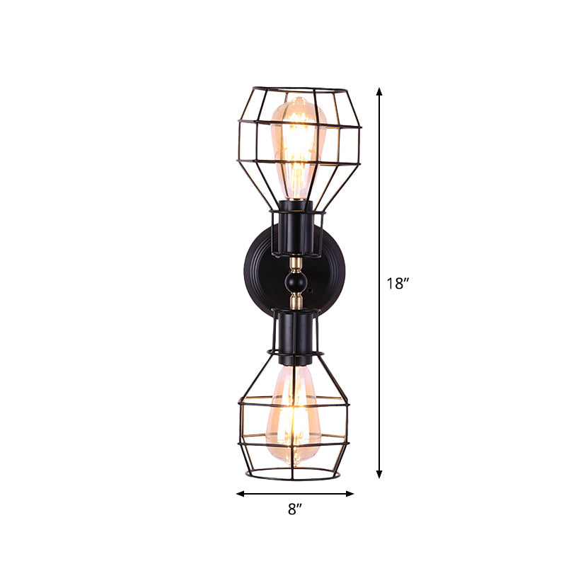 Avtoit | 2 Heads Metal Wall Lighting Fixture Industrial Black Torpedo Cage Study Wall Mount Light