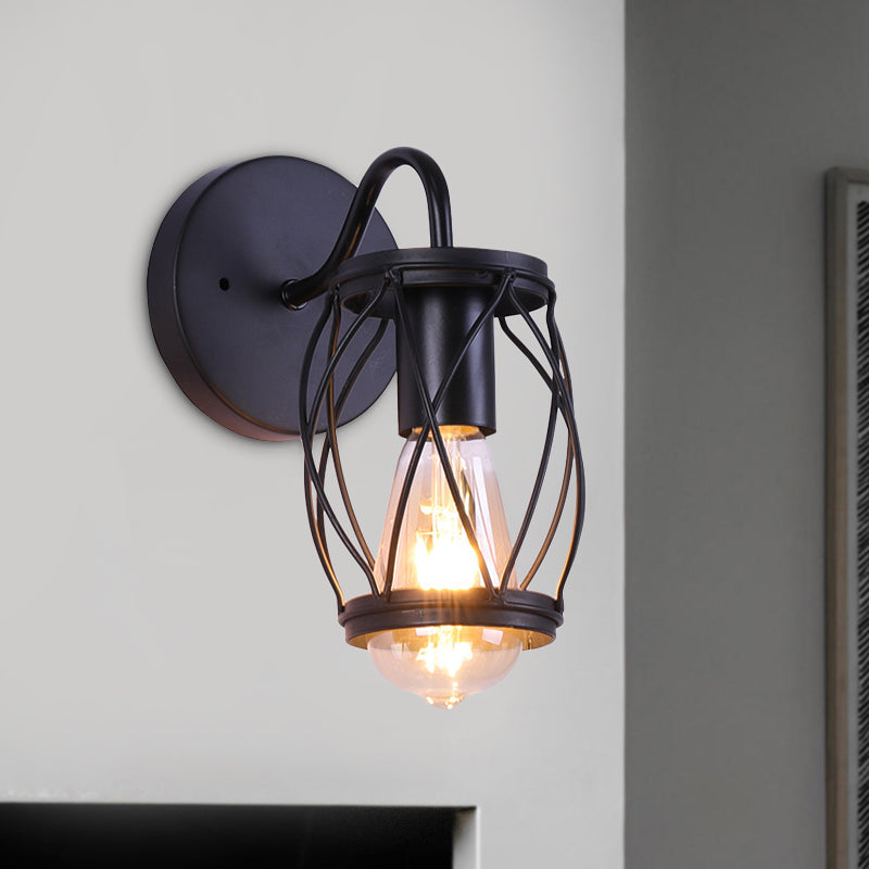 Avtoit | Waist Drum Frame Restaurant Wall Lamp Vintage Metallic 1 Light Black Wall Mounting Lighting Fixture