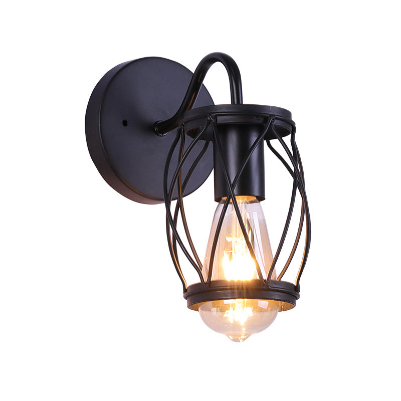 Avtoit | Waist Drum Frame Restaurant Wall Lamp Vintage Metallic 1 Light Black Wall Mounting Lighting Fixture