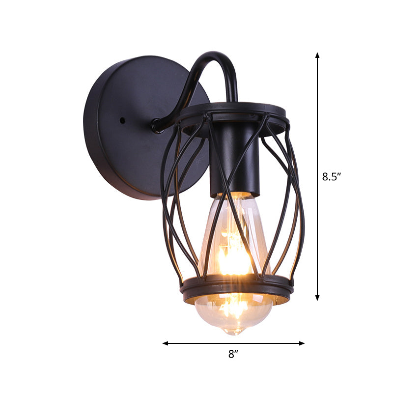 Avtoit | Waist Drum Frame Restaurant Wall Lamp Vintage Metallic 1 Light Black Wall Mounting Lighting Fixture