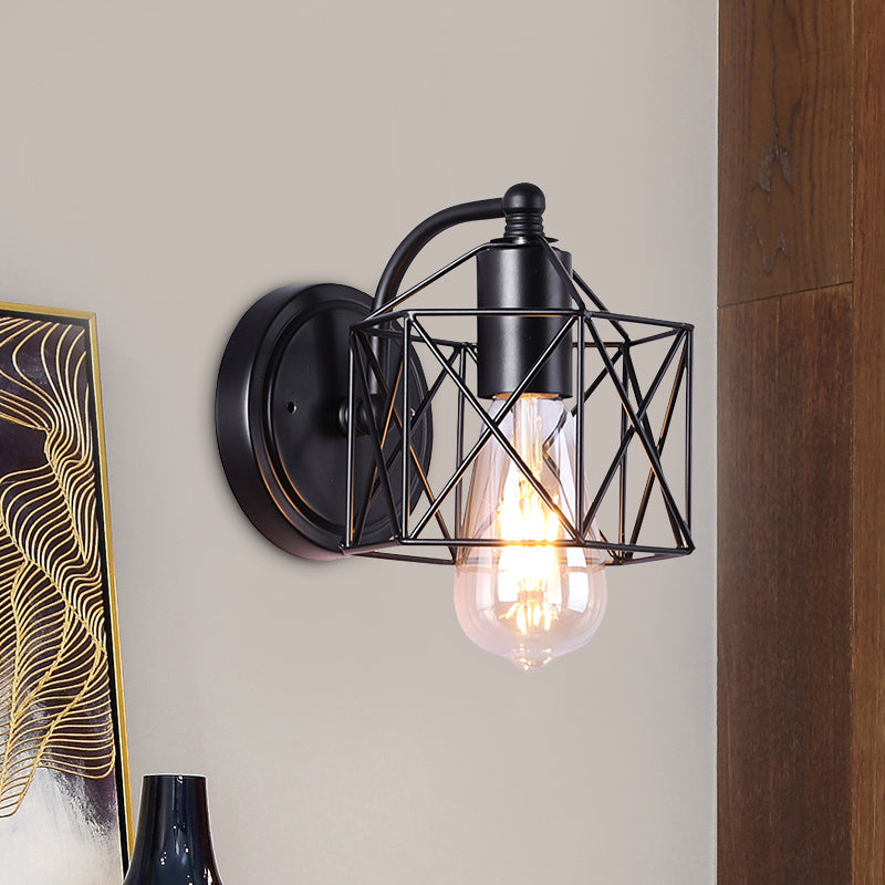 Avtoit | Black Single-Head Wall-Mounted Lighting Antique Metal Hexagon Frame Reading Wall Light for the Living Room