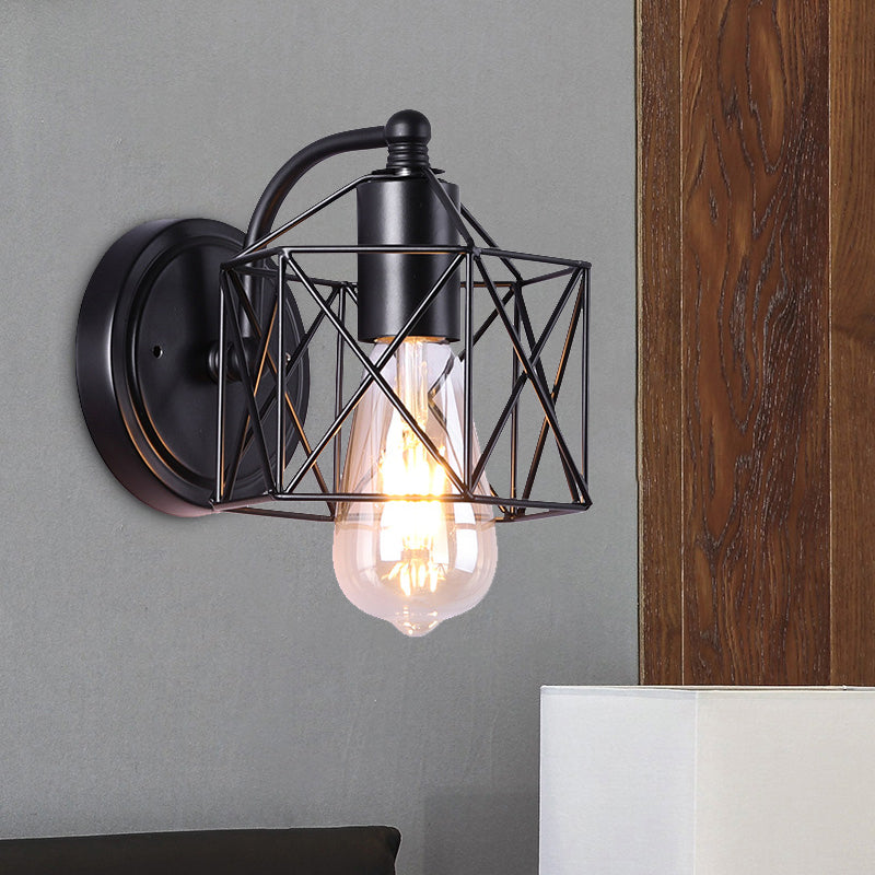 Avtoit | Black Single-Head Wall-Mounted Lighting Antique Metal Hexagon Frame Reading Wall Light for the Living Room