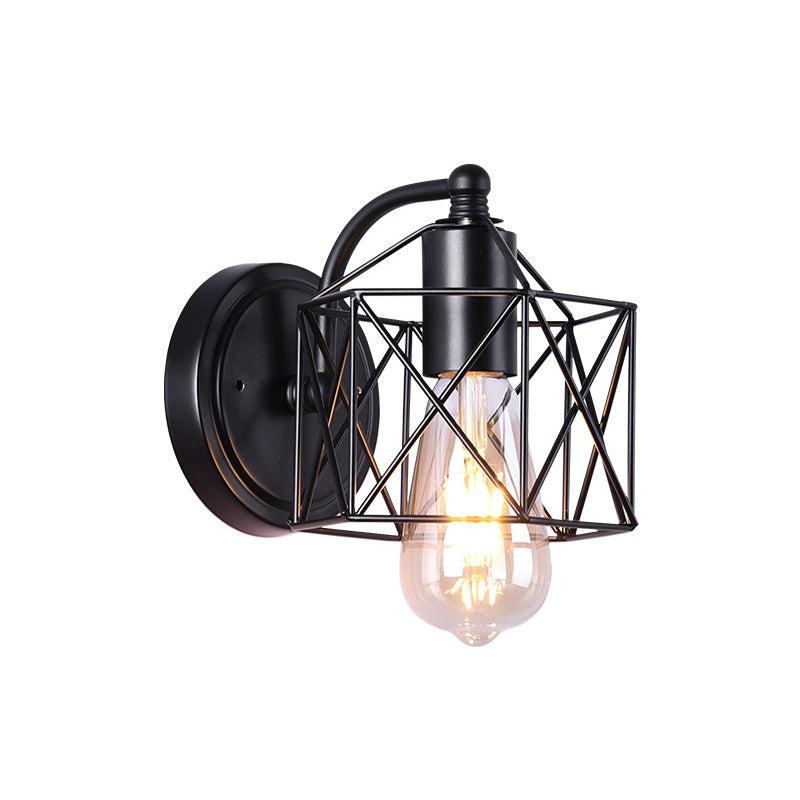 Avtoit | Black Single-Head Wall-Mounted Lighting Antique Metal Hexagon Frame Reading Wall Light for the Living Room