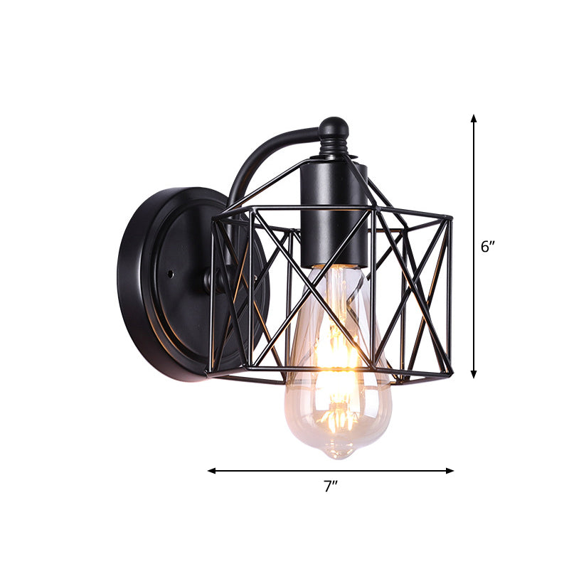 Avtoit | Black Single-Head Wall-Mounted Lighting Antique Metal Hexagon Frame Reading Wall Light for the Living Room