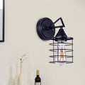Avtoit | Metal Cylindrical Frame Wall Lamp Farm 1 Bulb Dining Room Wall Mounted Light in Black