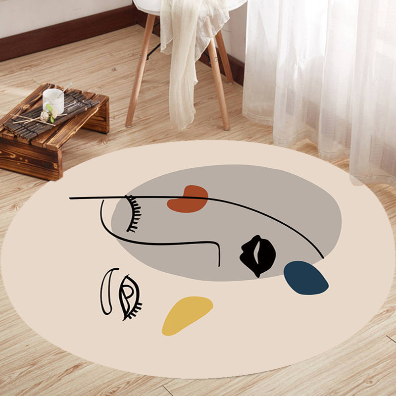 Avtoit | Ivory Irregular Bedroom Rug Novelty Abstract Face Pattern Area Rug Polyester Anti-Slip Back Rug