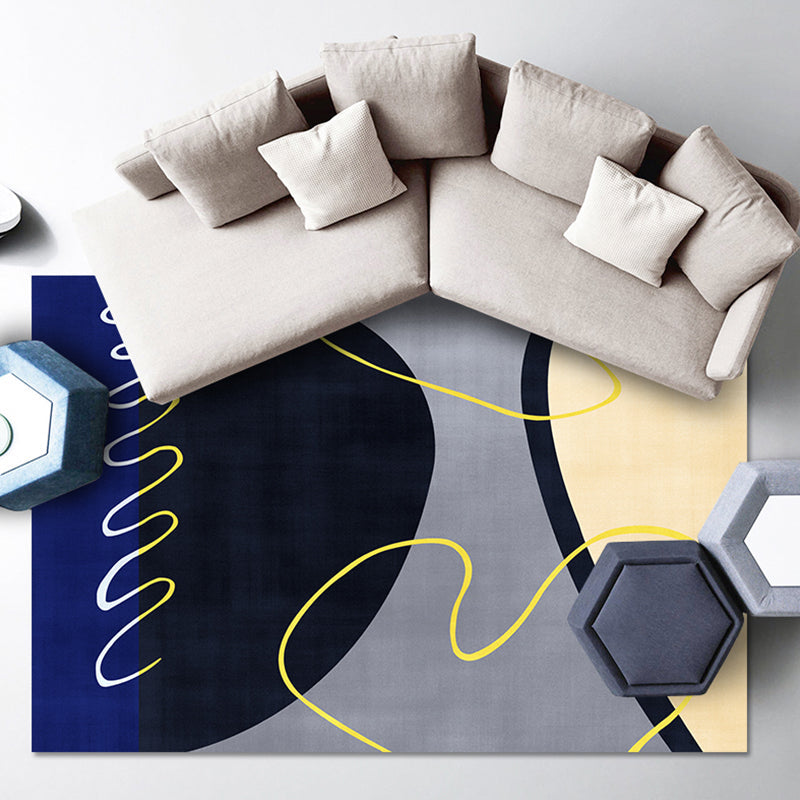 Avtoit | Blue and Green Abstract Carpet Polyester Modernist Carpet Washable Pet-Friendly Area Rug for the Living Room