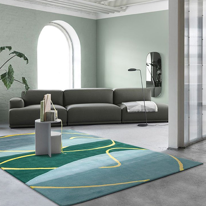 Avtoit | Blue and Green Abstract Carpet Polyester Modernist Carpet Washable Pet-Friendly Area Rug for the Living Room