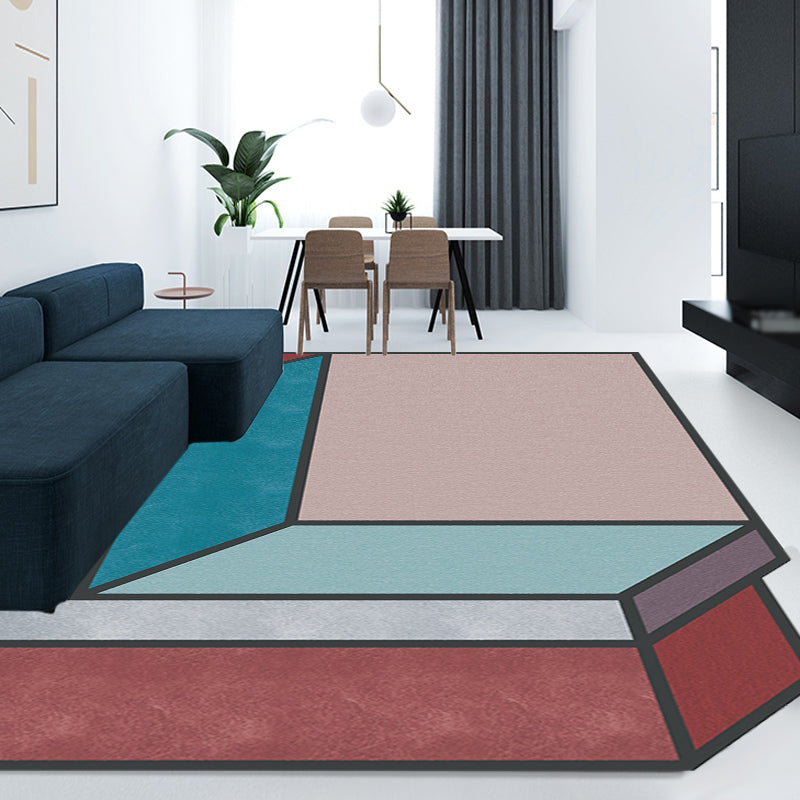 Avtoit | Novelty Living Room Irregular Rug Colorful Color Block Cube Print Rug Polyester Stain Resistant Rug