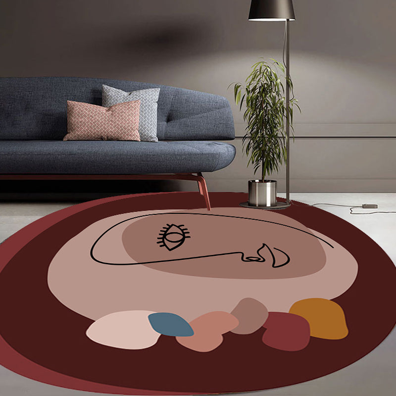 Avtoit | Simple Novelty Irregular Carpet in Brown Abstract Face Pattern Carpet Polyester Stain-Resistant Area Rug for Home Decoration