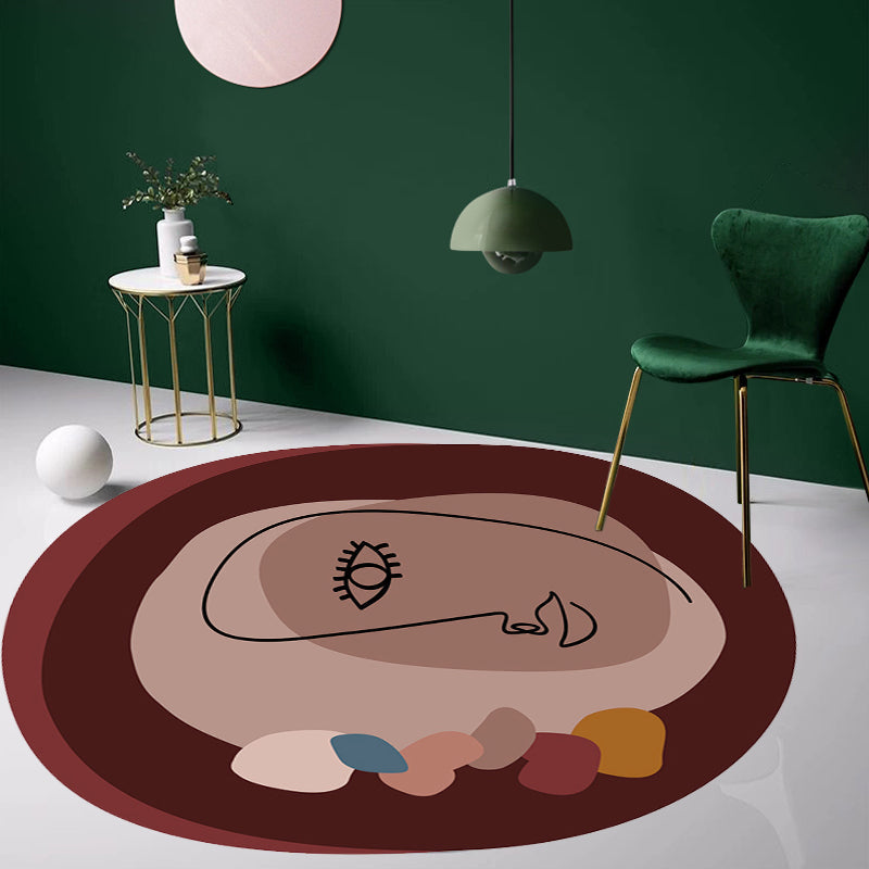 Avtoit | Simple Novelty Irregular Carpet in Brown Abstract Face Pattern Carpet Polyester Stain-Resistant Area Rug for Home Decoration