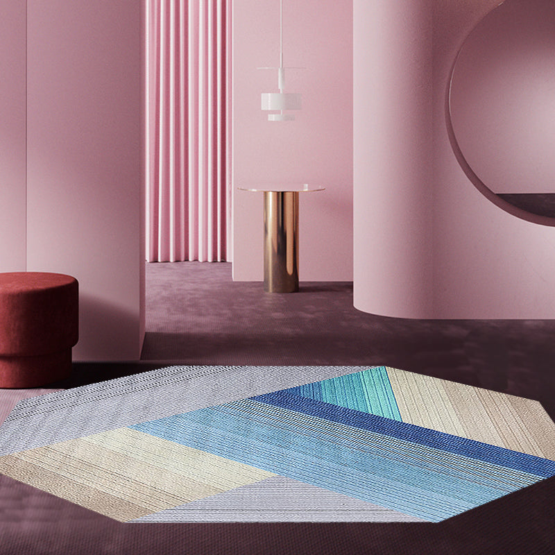 Avtoit | Blue irregular bedroom carpet novelty stripes geometric pattern carpet polyester non-slip backing carpet